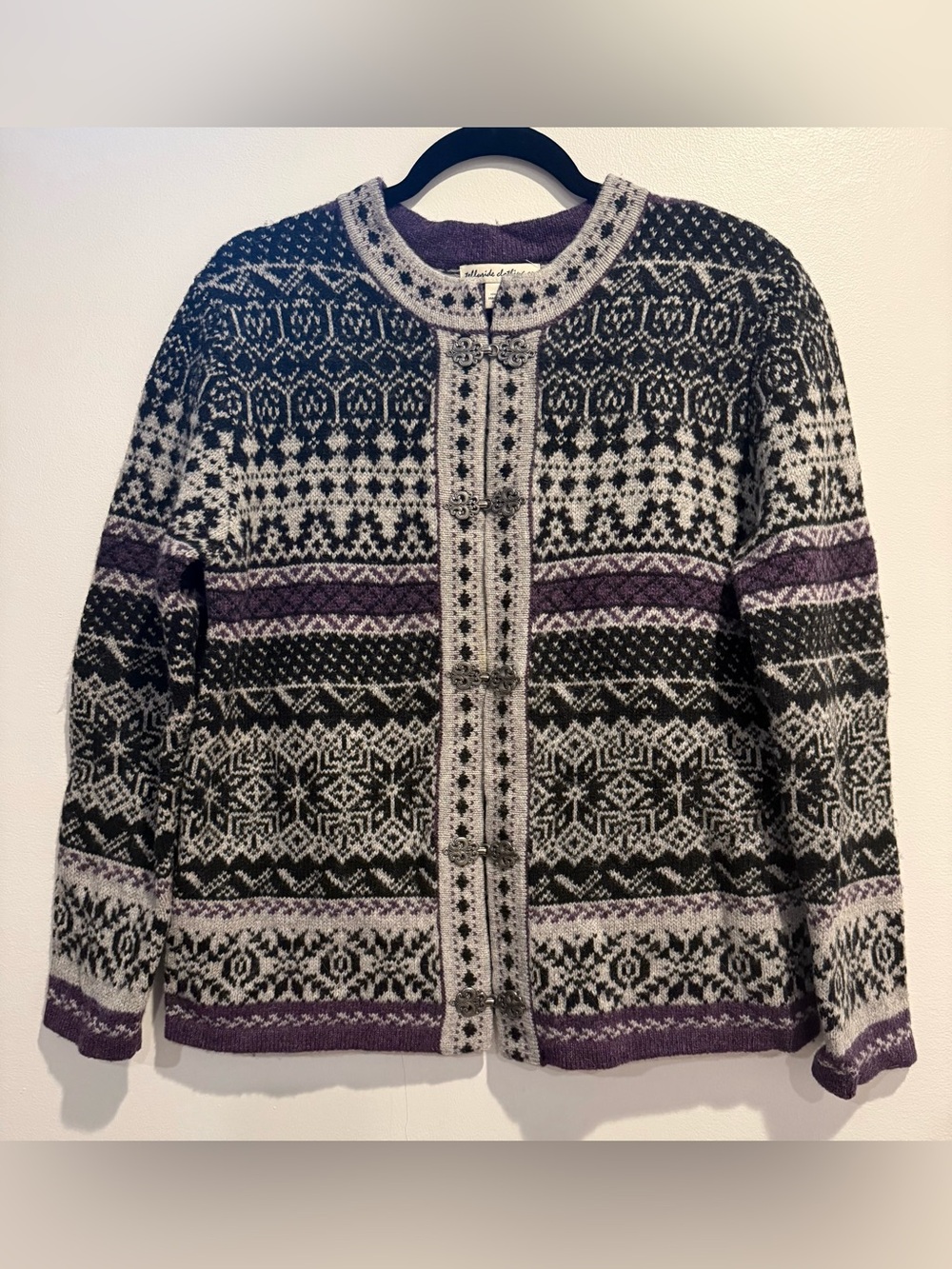 Telluride Clothing Co. 100% Wool Fair Isle Nordic Purple Cardigan Sweater Sz S